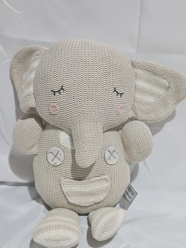 Theodore Elephant Living Textiles Knitted Gray 14" Plush w/ Rattle Sensory - Picture 3 of 4