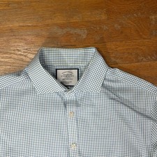 Charles Tyrwhitt Men's Dress Shirt Size 16X35 Teal Check Super Slim Fit