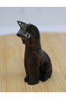 Hand Carved Mexican Onyx Stone Cat Figurine Ornament 7cm Dark Polished r1809