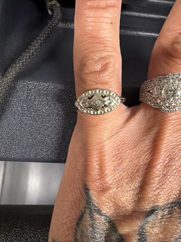 Vintage Antique 10kt White Gold Art Deco Ring 1950-1960 Signed MH 