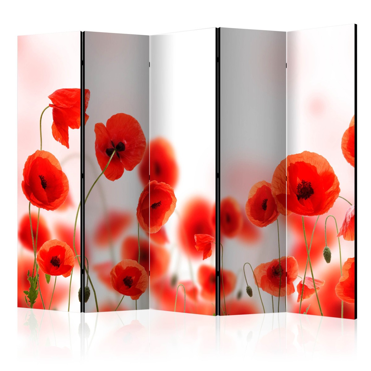 Paravent 5 volets séparateur de pièce acoustique motif fleur de pavot