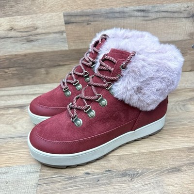 KOOLABURRA by UGG Women's Size 7 Red Tynlee Lace-Up Faux Fur Boots