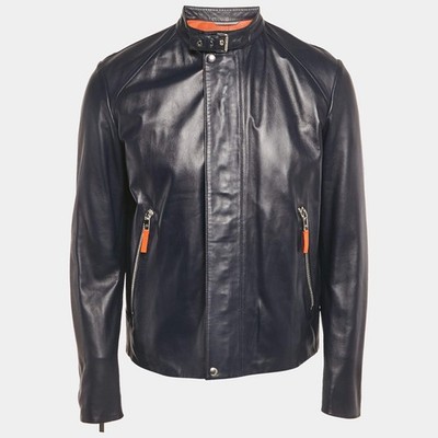 Dior Homme Navy Blue Leather ZipUp Jacket L