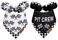 JarThenaAMCS 2Pcs Race Car Pit Crew Dog Bandana Black White Checkered Flag