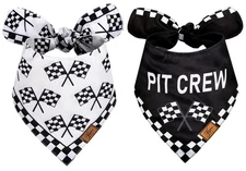 JarThenaAMCS 2Pcs Race Car Pit Crew Dog Bandana Black White Checkered Flag