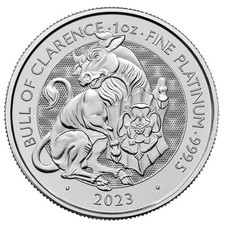 U.K. 2023 £100 1-oz Platinum Tudor Beast Bull of Clarence BU 2156.41 per troy oz