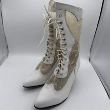 Botas Victorianas de Encaje Roble Granjas Salón Niña, Talla 9.5 3.5” Tacón Steampunk