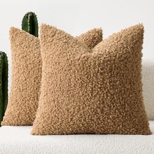 Faux Fur Throw Pillow Covers 20x20 Inch Set 20" x 20" Pack of 2 Light Brown