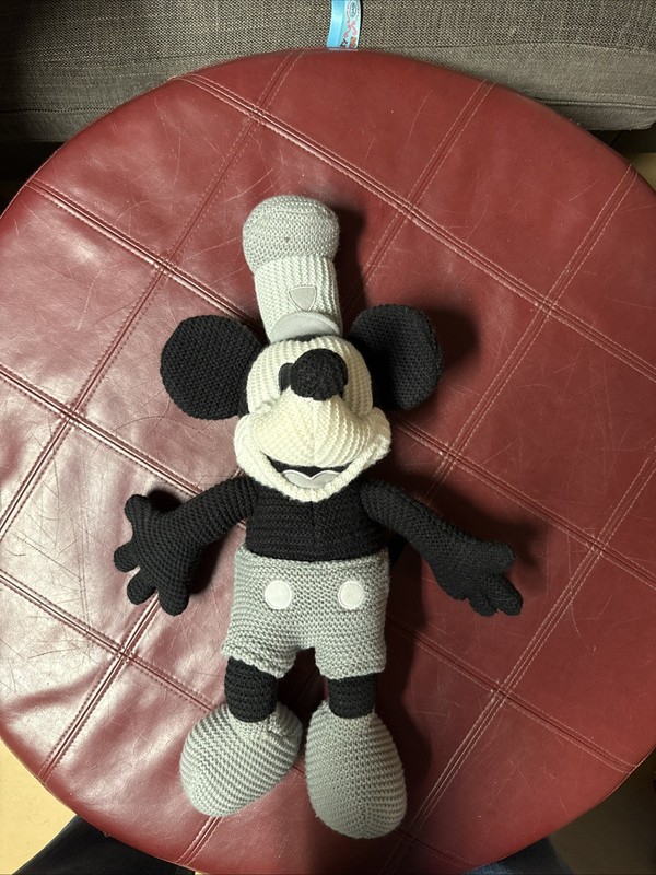 Disney Parks Mickey Mouse Crochet Knit Steamboat Willie 22" Stuffed Plush Gray