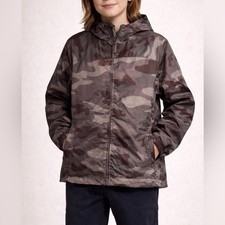 Lands  End Youth Camo Jacket Size L 14-16 Rain Jacket Hooded Zip Coat EUC