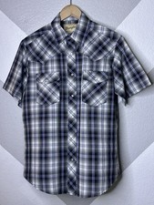 Wrangler Western Pearl Snap Blue/Gray Plaid Short Sleeve Rancher Shirt M WM163BK