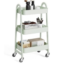Metal 3 Tiers Utility Rolling Cart with Lockable Caster Wheels, Mobile Storag...