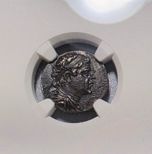 Eucratides Kingdom of Bactria Silver Drachm NGC AU 170-145 BC Dioscuri Diademed