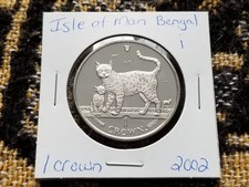 Isle of Man 1 Crown 2002 Cu-Ni Almost UNC - Bengal Cat - i