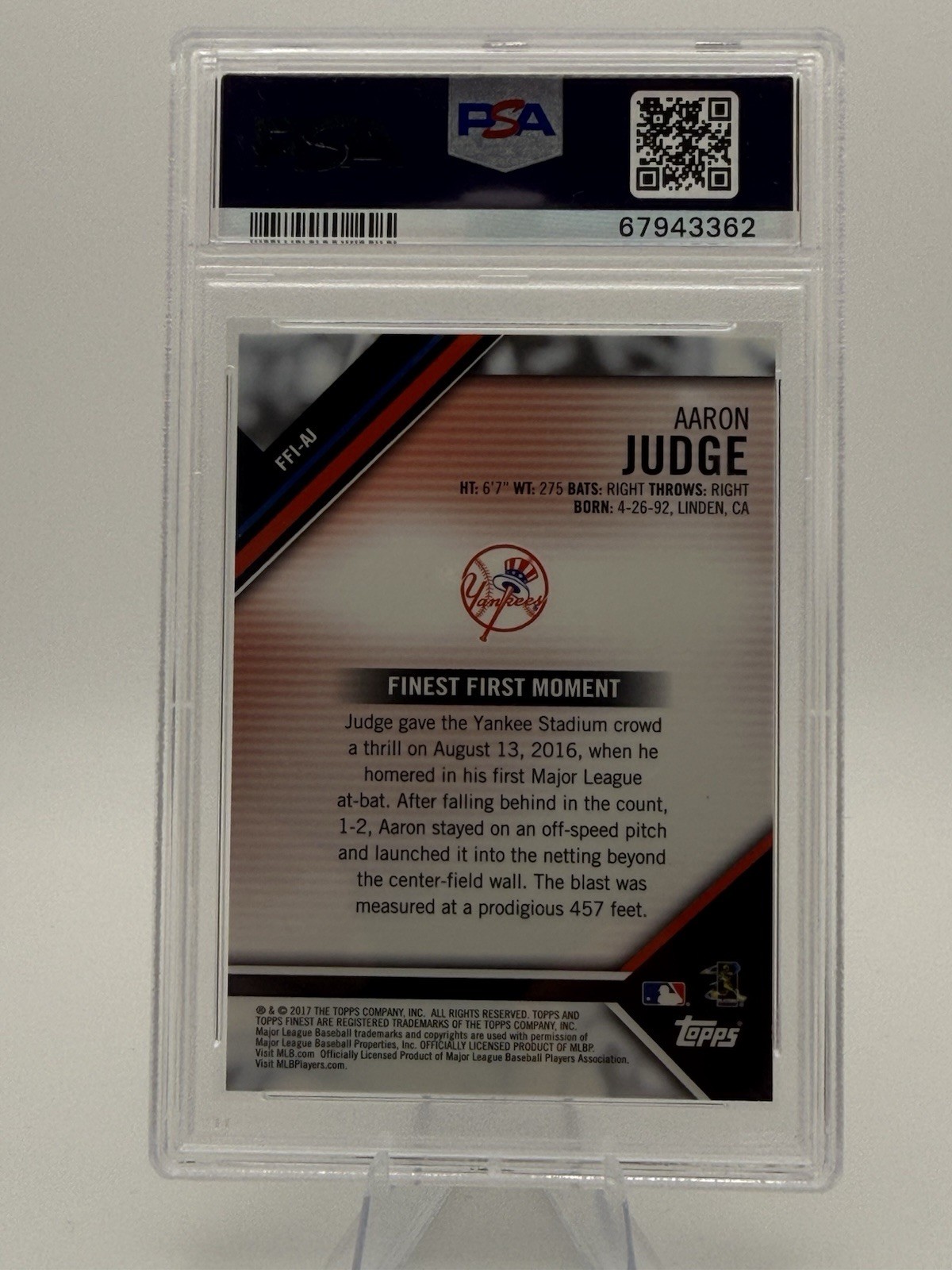 2017 Topps Finest - Finest Firsts Aaron Judge #FFI-AJ (RC) Yankees view 2