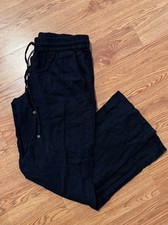 Love Tree Women's Black Linen Blend Drawstring Pants Size Large Pockets Boho