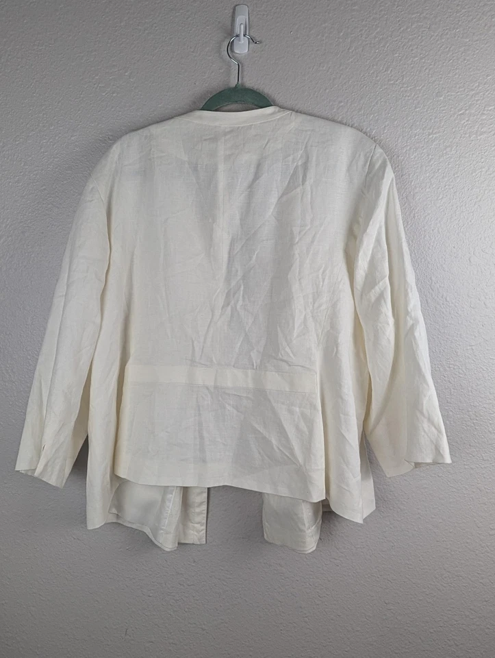 Talbots Blazer Womens 22W White Linen Open Front Lightweight Lined Jacket NWT - Image 2 of 4