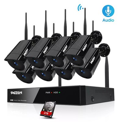 3MP Wireless Home IP Camera System Audio Home Outdoor CCTV 8CH WIFI NVR Kit