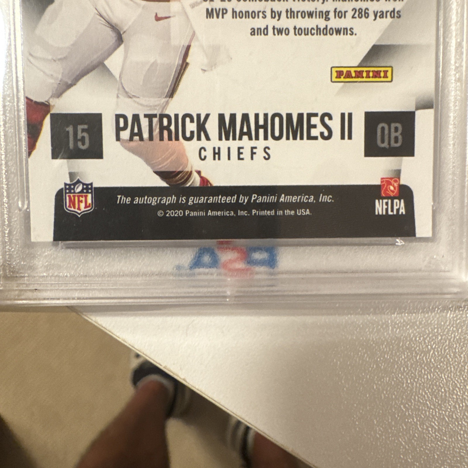 2020 National Treasures Patrick Mahomes Super Bowl Prizm On Card Auto PSA 9 SSP view 7