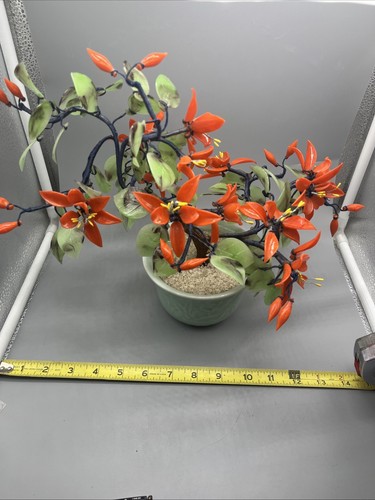Vintage 14” CHINESE Carved JADE STONE Quartz GLASS Bonsai TREE - Picture 11 of 18