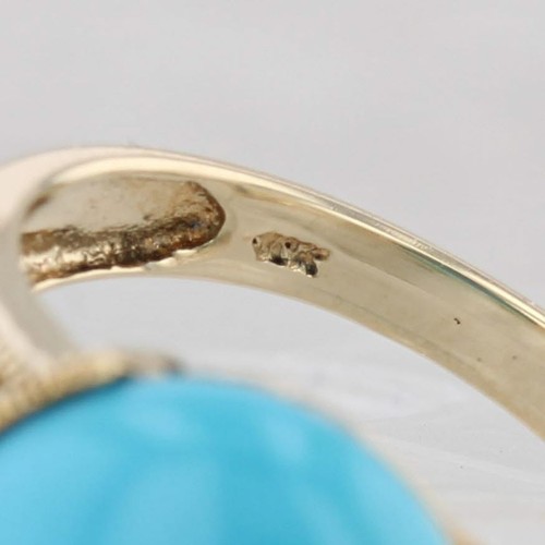 Imitation Turquoise Oval Cabochon Solitaire Ring 10k Gold Heart Accented Size 7 - Picture 6 of 10