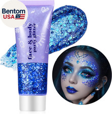 Blue Face Body Glitter,Halloween Blue Face Paint Sparkling Mermaid Glitter Gel,H