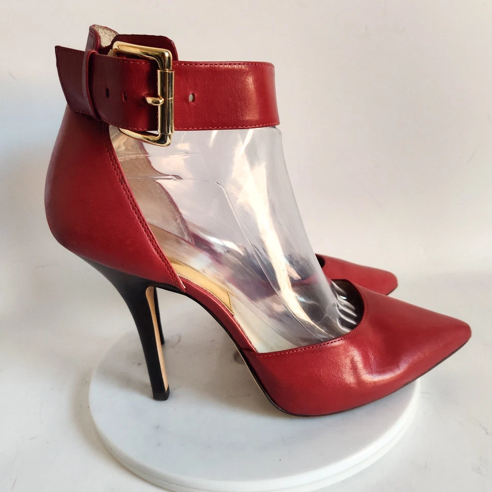 Salto Michael Kors tamanho 10 couro vermelho biqueira pontiaguda tornozelo Stiletto Brinkley - Imagem 3 de 4