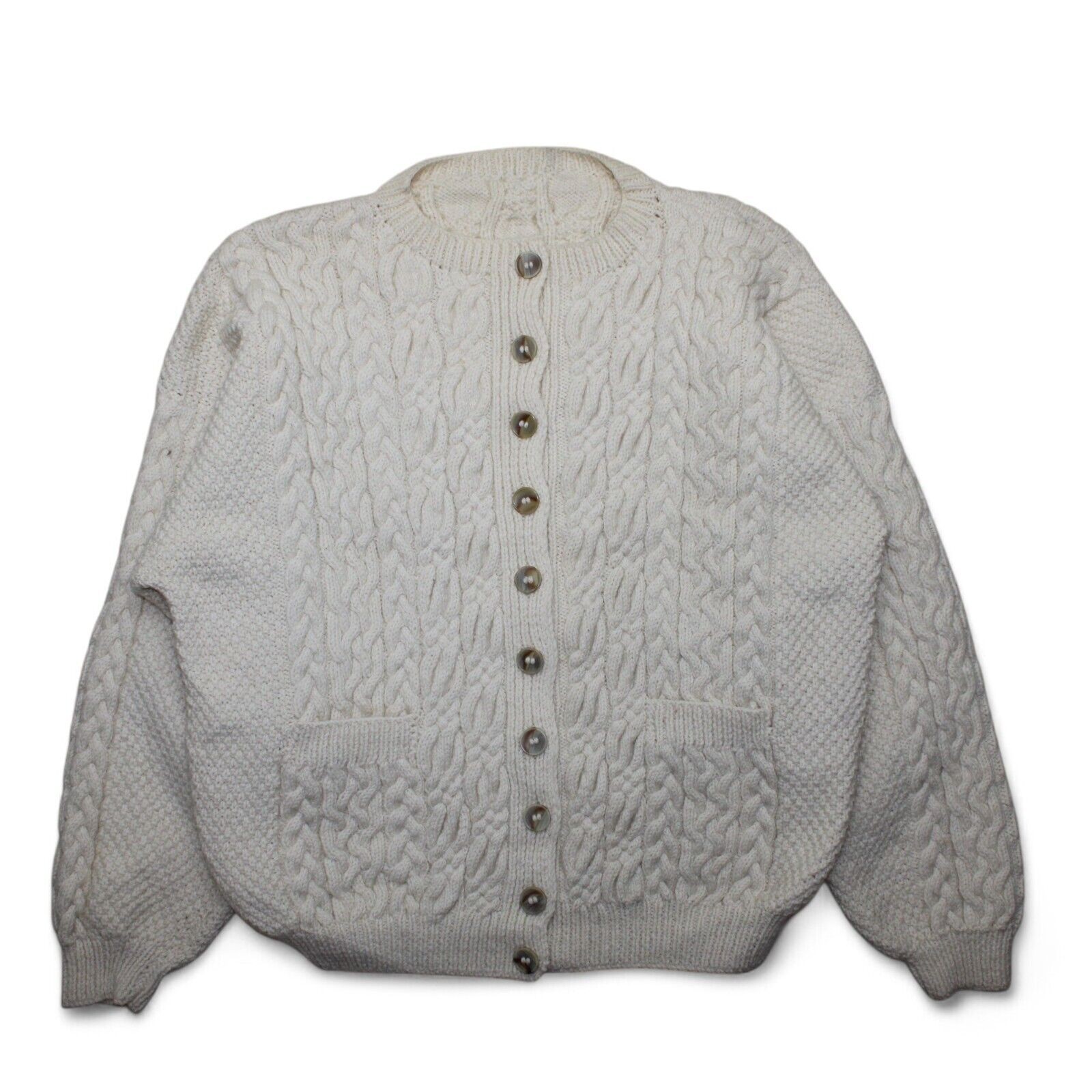 Vintage cream cable knit cardigan heavy wool womens relaxed fit large