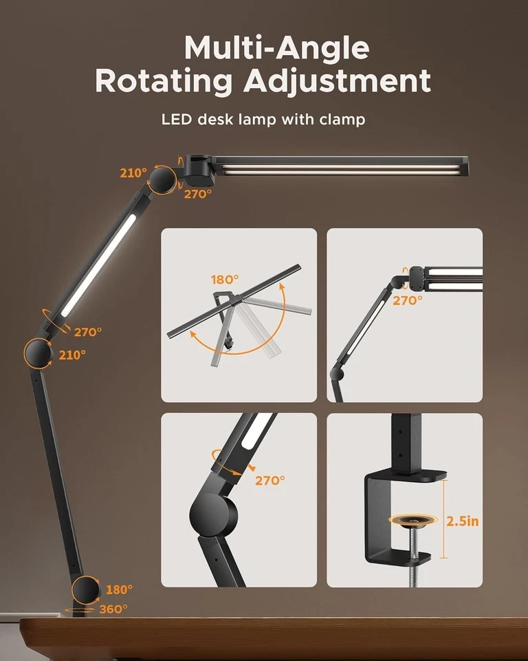 NGTeco Dual Head LED Desk Lamp Remote 3 Light Bars Flexible Swing Arm - Image 2 of 4