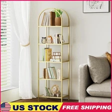 5-Tier Steel Frame Glass Bookshelf Space Saving Storage Unit Living Room Office