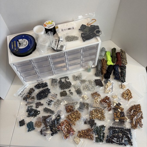 Men’s Jewelry Making Kit w/ Organizer - Stone Wood Beads Charms Paracord Elastic