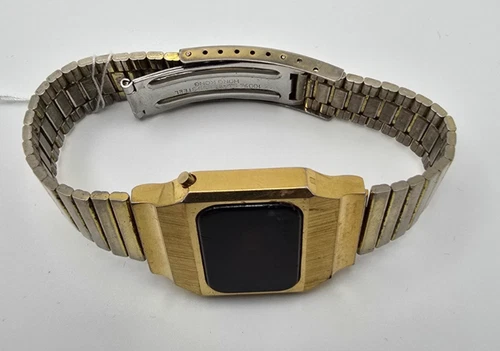 Vintage Timex H Cell Red Dial Led Working Men's Gold Wrist Watch