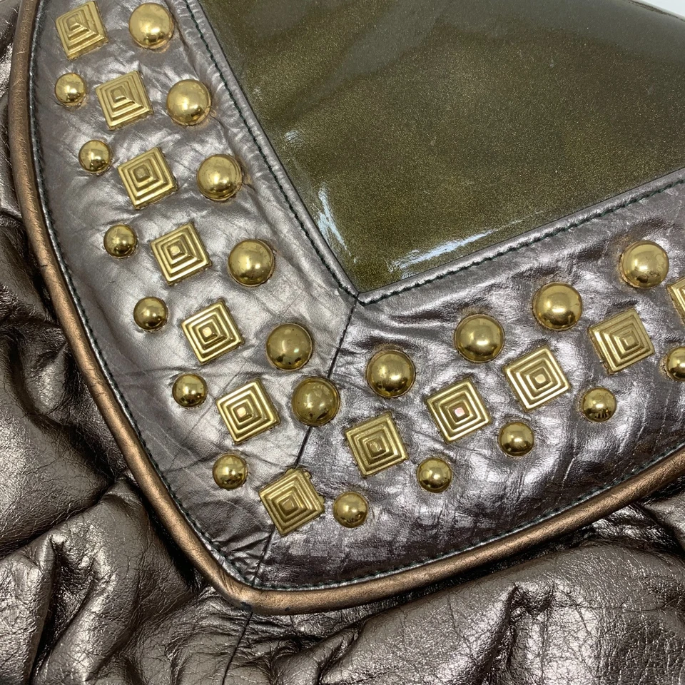 Vintage 1980's Mixed Media Metallic Studded Crossbody Messenger Style Purse — 第 2/4 张图片