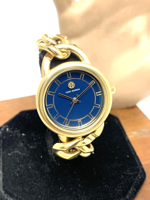 Tory Burch ネイビー 時計とハンドミラー Tory Burch Women's Watch TBW7212 Ravello Quartz Blue Dial Gold