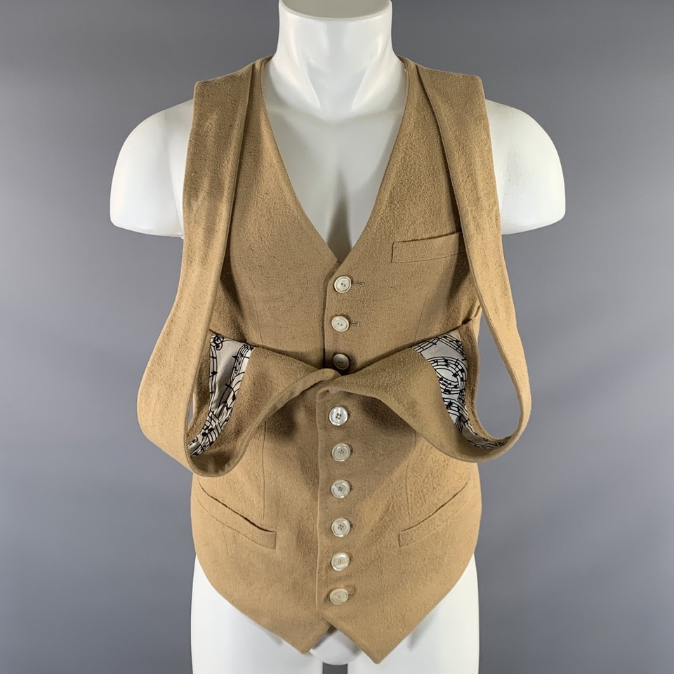 Check Amount NUMBER (N)INE Size M Khaki Textured Cotton & Silk Double Layer Vest ...