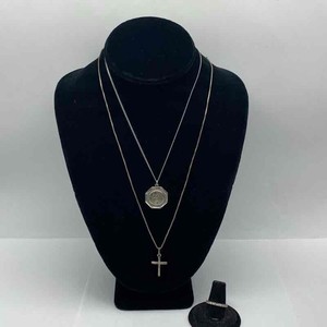 Sterling Silver 925 Jewelry Lot 3 Pcs Cross Pendant Necklace & Ring Size 6.5