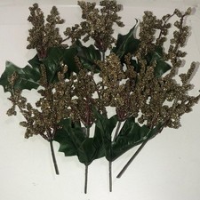 Artificial Gold and Green Decorative Berry Stems 7 total Christmas holiday