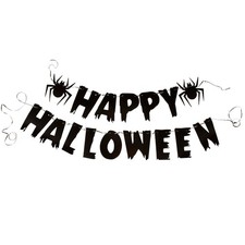 Primitives by Kathy Happy Halloween Paper Garland Home Decor Spider Party Black