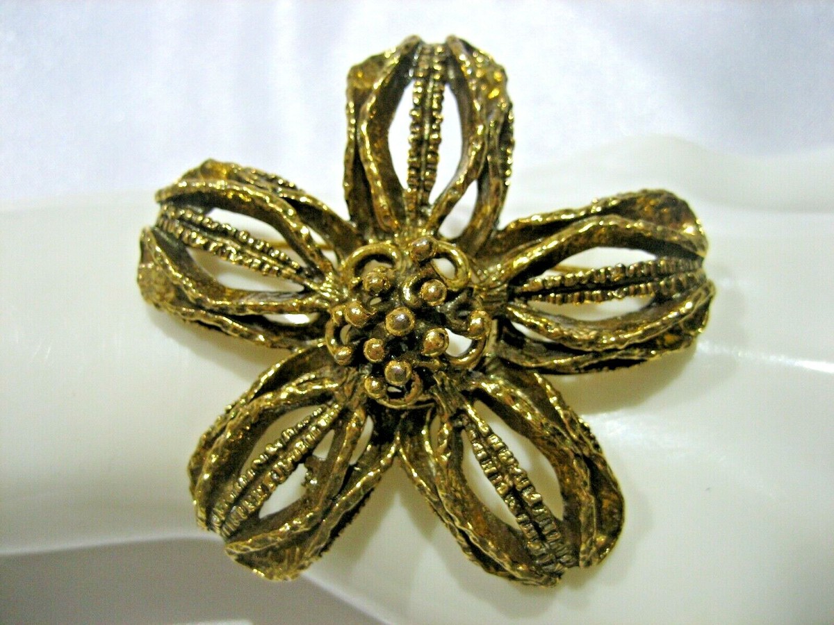 VINTAGE SIGNED ROBERT ZENTALL GOLD TONE FLOWER BROOCH