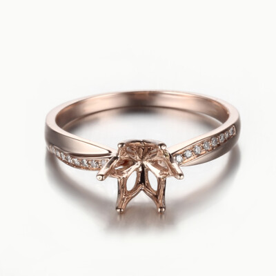 Real 10K Rose Gold Natural Diamonds Semi Mount Women's Fine Ring 6.5-7mm Round