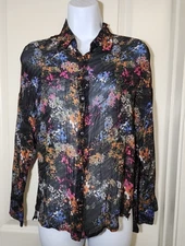FRNCH Paris Chemzi Sheer Blouse Botany Black Floral Size XS Top Italy Made