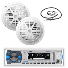 6.5" White 120W Pyle Marine Speakers, Antenna, Pyle Bluetooth Marine USB Radio