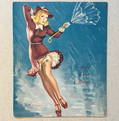 Elvgrene — pin-up — Caught in the draft — chromo originale — 11,5 x 14 cm — 1950 - Bild 1 von 2