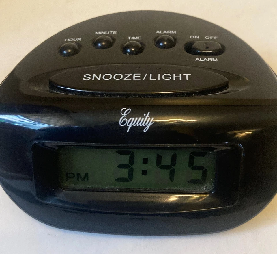 Equity 31003 LCD Snooze Mini Alarm Clock Black One AA Battery Operated 3.5" W - Image 4 of 4