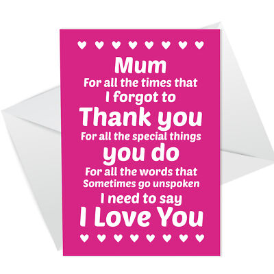Mum Thank You Mothers Day Card Love Poem Card For Mum From Son Daughter ...