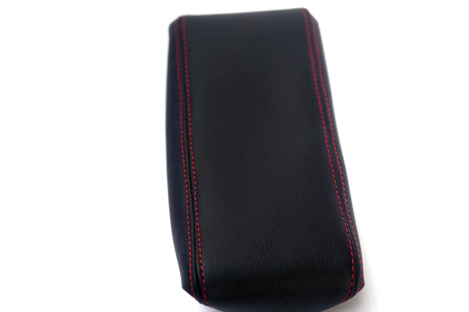 For 90-97 Mazda Miata Faux Leather Armrest Center Console Cover Blk w Red Stitch - Image 2 of 2