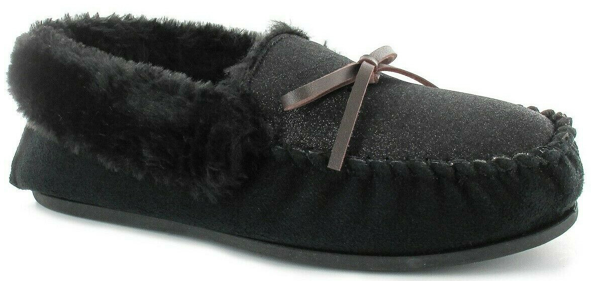 SAOLA Pantofole mocassino donna Ella memory foam pelliccia sintetica glitter suola esterna slip on