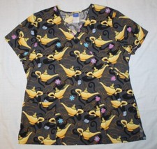DISNEY Aladdin Genie Lamps ladies medical SCRUB shirt top Size large