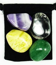 AURA HEALING & REPAIR Tumbled Crystal Healing Set = 4 Stones + Pouch + Card