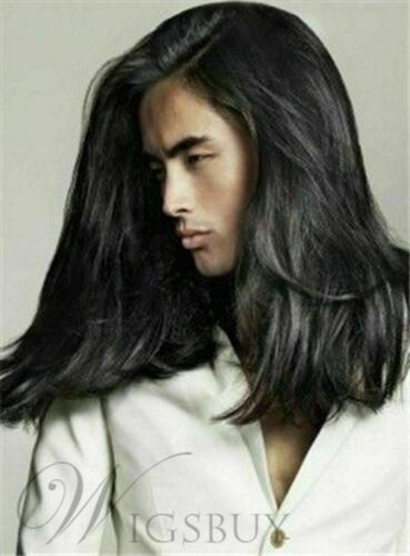 100% Real hair! New Fashion Charm Men's Medium Black Straight Human Hair  Wigs | eBay